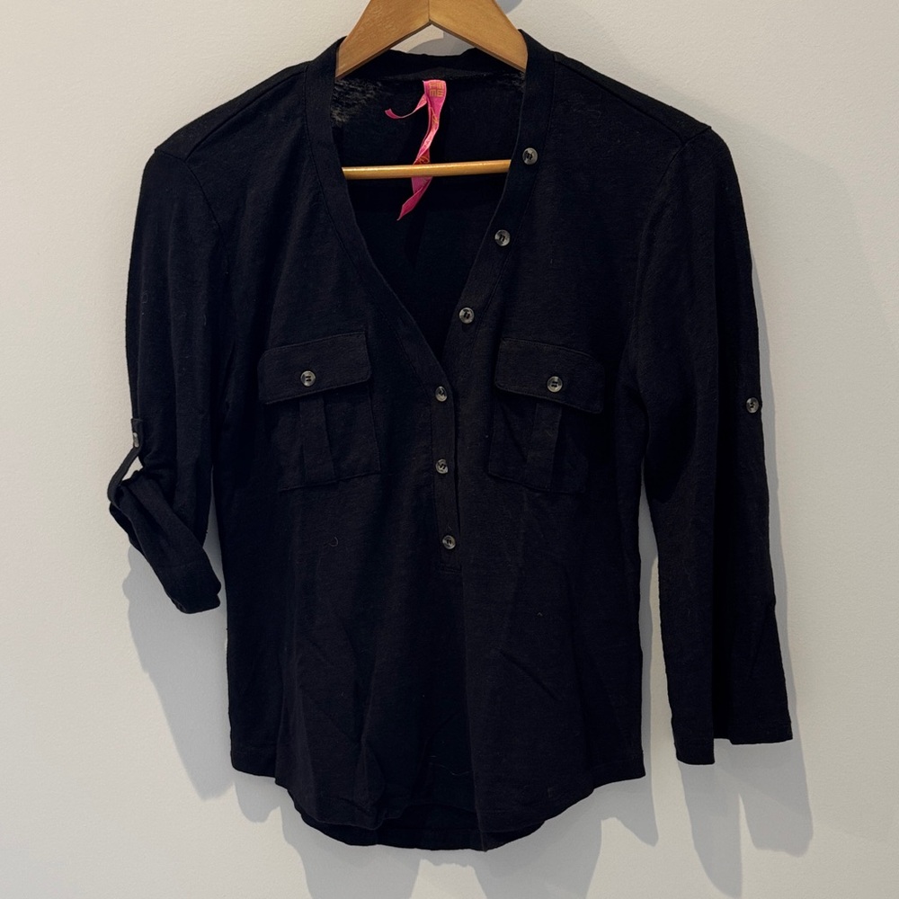 Chic Linen Black Button-Down Shirt for Women
